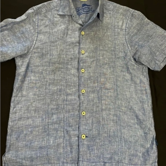 Tommy Bahama Mens Blue Short Sleeve Button Up Linen Shirt Size M - Picture 2 of 9